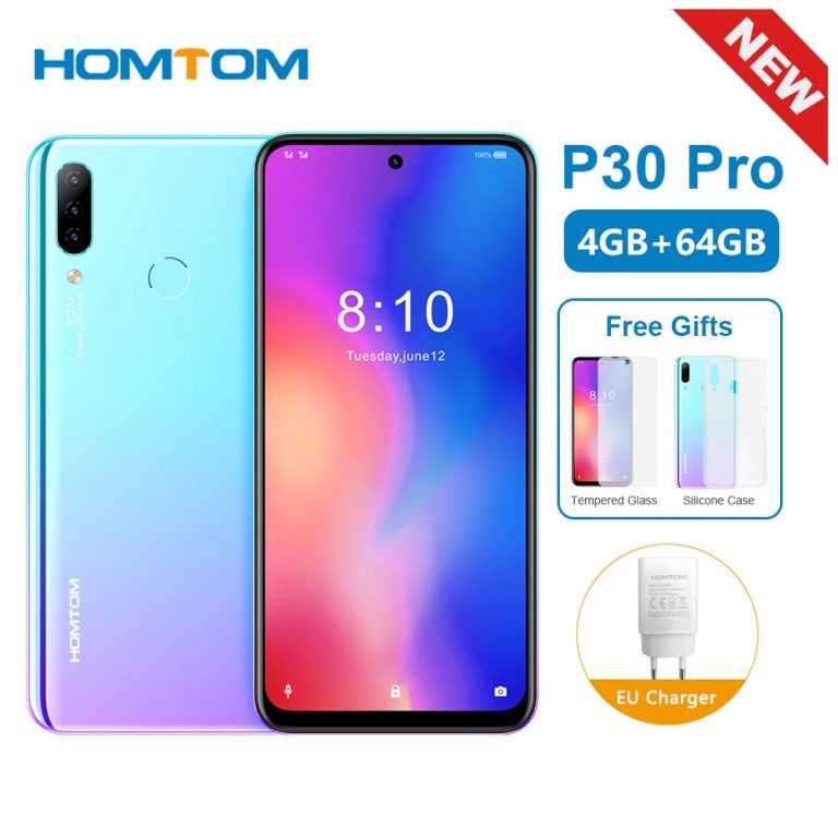 Original New HOMTOM P30 Pro 6.41Inch Android 9.0 Mobile Phone MT6763 Octa Core 4GB 64GB Rear 13MP Triple Cameras Smartphone