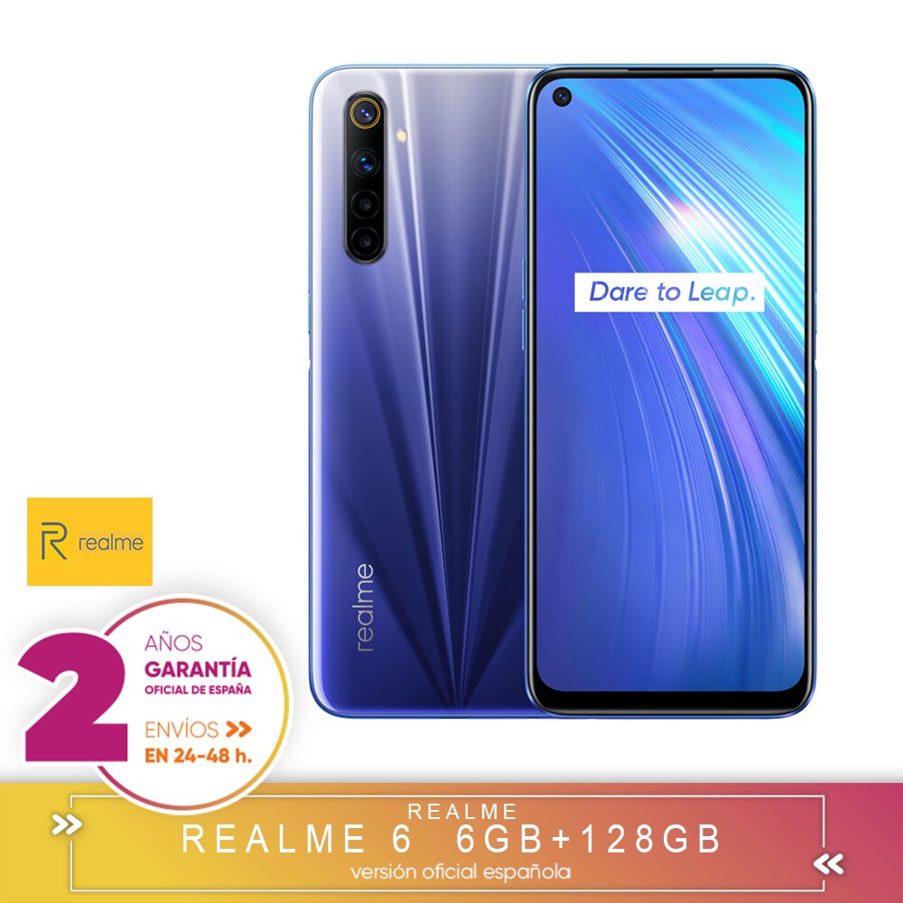 [Official Spanish Version Warranty] Realme 6 4 + 64 gb, 6 + 128 gb, 8 + 128gb Smartphone octa core, Four cameras, reader side paw prints