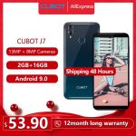 Cubot J7 Cellphone 5.7" 18:9 Display Android 9.0 Pie Face ID Dual Rear Camera 13MP 2800mAh Smartphone Dual SIM Card Cellular