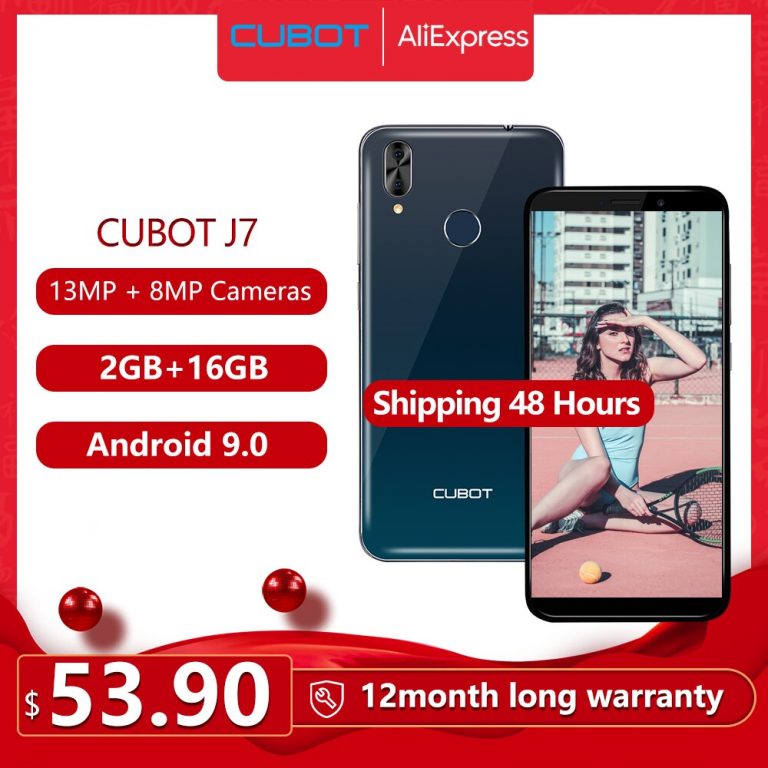 Cubot J7 Cellphone 5.7" 18:9 Display Android 9.0 Pie Face ID Dual Rear Camera 13MP 2800mAh Smartphone Dual SIM Card Cellular