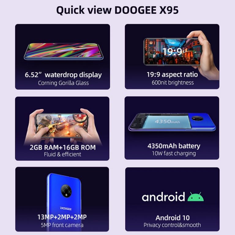 DOOGEE X95 6.52" 19:9 4G Smartphone Quad Core Android 10.0 Mobile phone