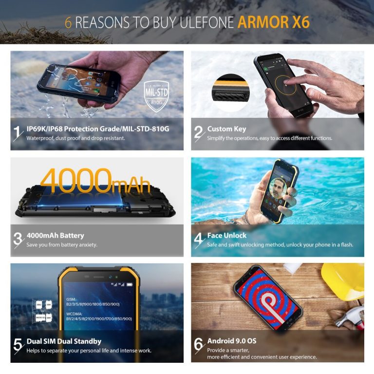 3G Global Version Ulefone Armor X6 Android 9 Smartphone 2GB 16GB IP68