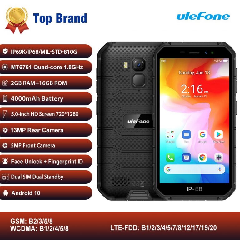 Ulefone Armor X7 Rugged Smartphone Android 10 Cell Phone 2GB 16GB