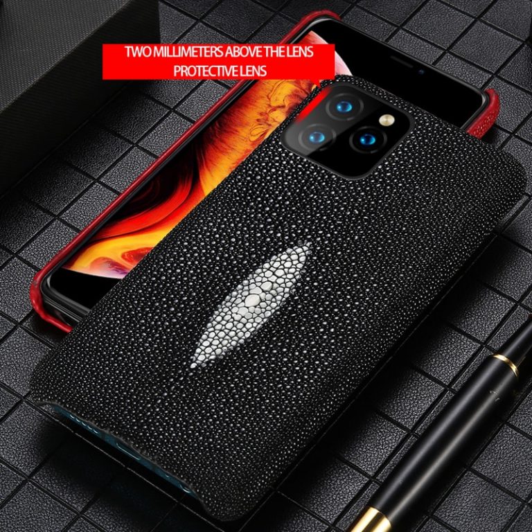 Luxury Genuine Pearl Gourami Leather Phone Case for Apple iPhone SE 2020