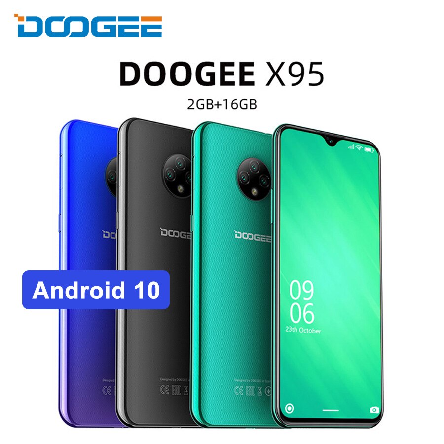 DOOGEE X95 6.52" 19:9 4G Smartphone Quad Core Android 10.0 MTK6737 Mobile phone 2GB 16GB 4350mAh Cellphone Face ID 13MP+2MP+2MP