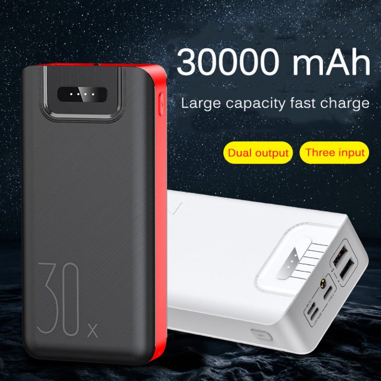Power Bank 30000mAh TypeC Micro USB QC Fast Charging Powerbank LED