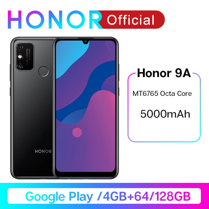 New Arrival Honor 9A Smartphone 6.3'' 5000mAh Battery MT6765 Octa Core Mobile Phone Face Fingerprint ID Android 10 Google Play