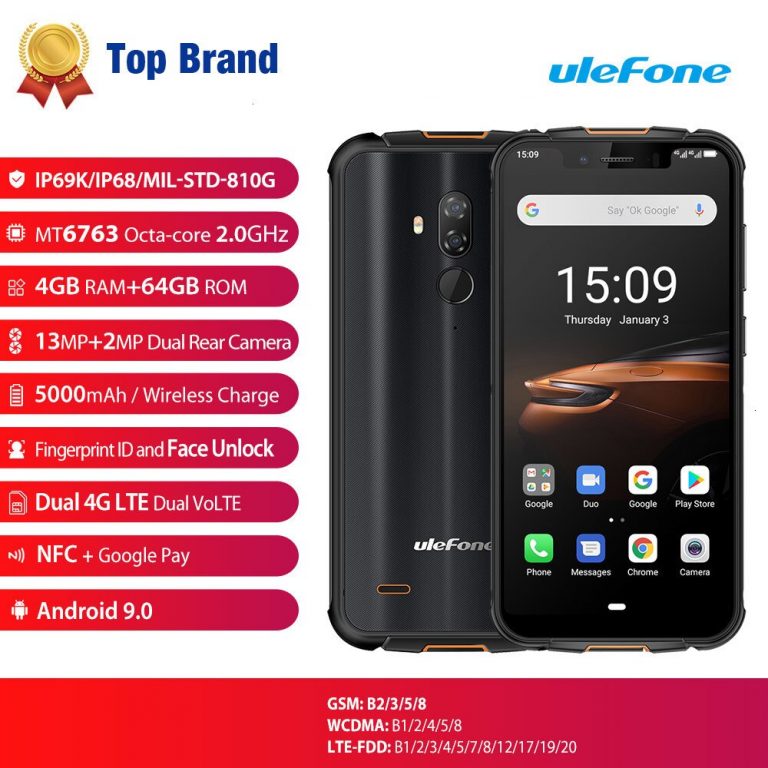 Ulefone Armor 5S NFC IP68 Waterproof Mobile Phone Android 9.0 4GB+64GB