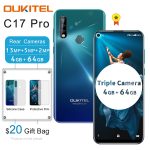 OUKITEL C17 Pro 6.35" 19.5:9 Android 9.0 Mobile Phone MTK6763 Octa Core 4G 64G Dual 4G LTE Triple Camera 13MP Face ID Smartphone