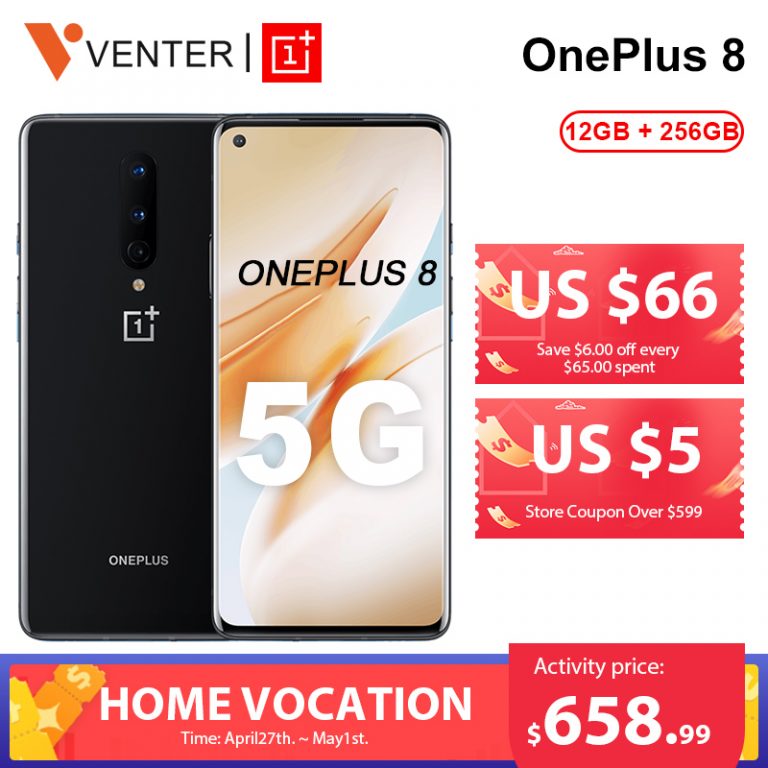 Global Rom OnePlus 8 5G Smartphone 12GB 256GB Snapdragon 865 Octa Core 6.55'' 90Hz Fluid Screen 48MP Triple Cameras WiFi 6 30W