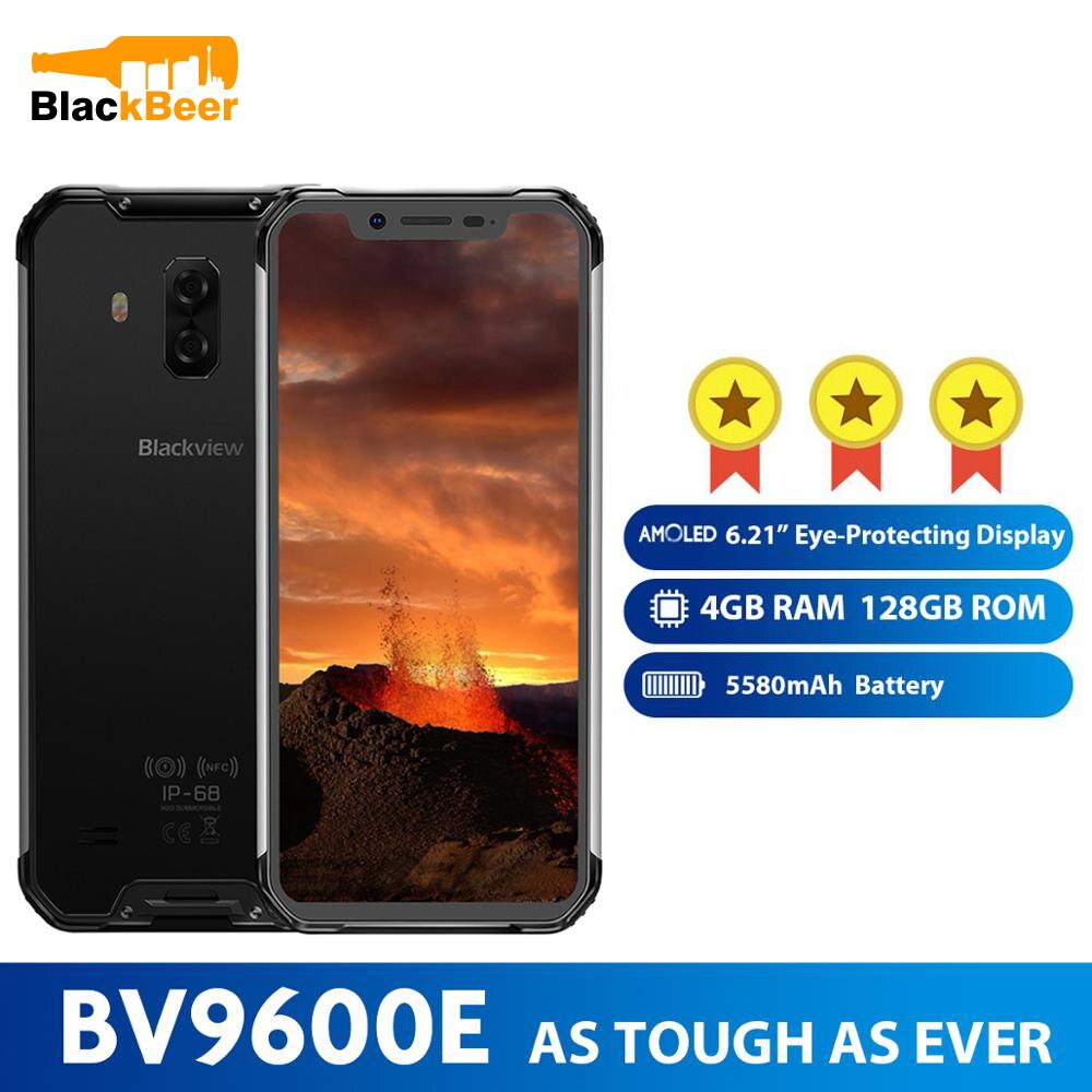 Blackview BV9600E 6.21" AMOLED Mobile Phone Helio P70 Android 9.0 Waterproof Rugged Smartphone 4G RAM 128G ROM Cellphone 5580mAh