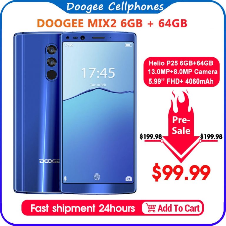 DOOGEE Mix 2 6GB RAM 64GB ROM Helio P25 Octa Core 5.99'' FHD+ Smartphone