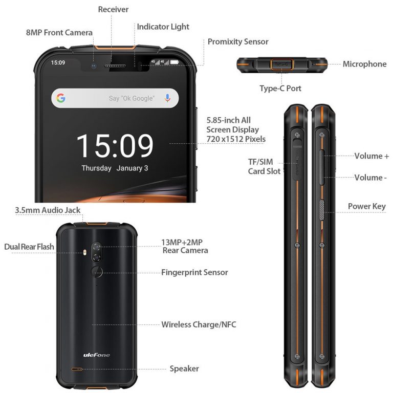 Ulefone Armor 5S NFC IP68 Waterproof Mobile Phone Android 9.0 4GB+64GB