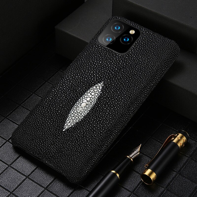 Luxury Genuine Pearl Gourami Leather Phone Case for Apple iPhone SE 2020 11 Pro XS Max X XR 6 6S 7 8 Plus Back Cover