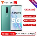 Global Rom OnePlus 8 5G Smartphone 12GB 256GB Snapdragon 865 Octa Core 6.55 90Hz Fluid Display 48MP Triple Cams 30T Fast Charge