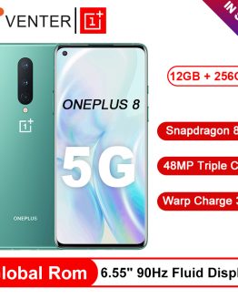 Global Rom OnePlus 8 5G Smartphone 12GB 256GB Snapdragon 865 Octa Core 6.55 90Hz Fluid Display 48MP Triple Cams 30T Fast Charge