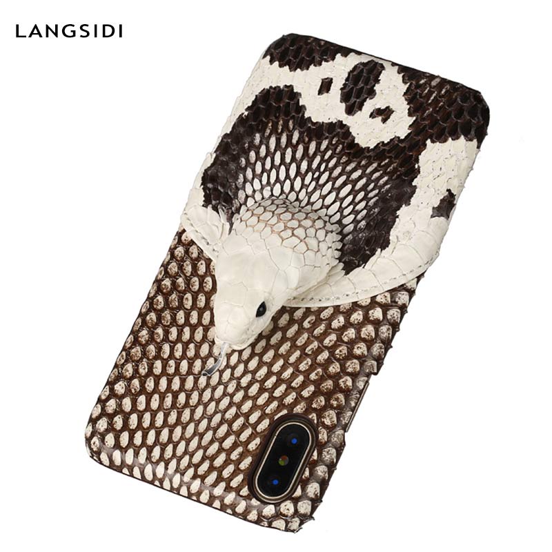 Genuine Snakeskin Leather phone case For iPhone X 11 Pro Max XS max XR 6 6s 7 8 plus 5 5s se 2 2020 3D Cobra head Luxury Cover