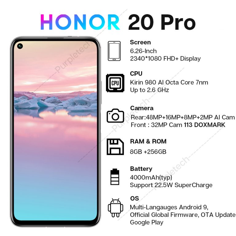Global Version Honor 20 Pro Smartphone Kirin 980 Octa Core 7nm Google Play