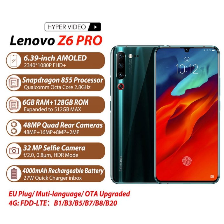 Global Version Lenovo Z6 Pro 8GB+128GB 4000mAh Snapdragon Mobile Phone