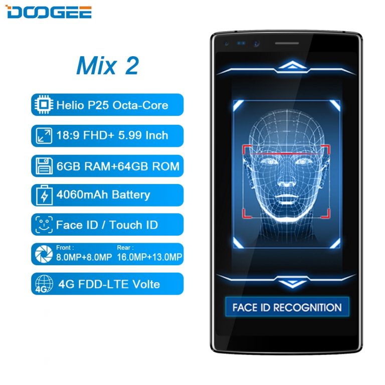 DOOGEE Mix 2 6GB RAM 64GB ROM Helio P25 Octa Core 5.99'' FHD+ Smartphone
