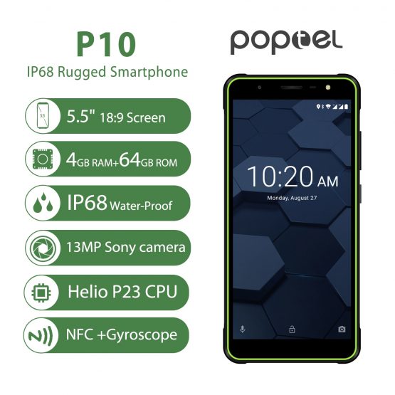 Poptel P10 Ultra-thin rugged smartphone 5.5 inch octa core android 8.1 4g mobile phone 4GB+64GB NFC OTG unlocked phones can ODM