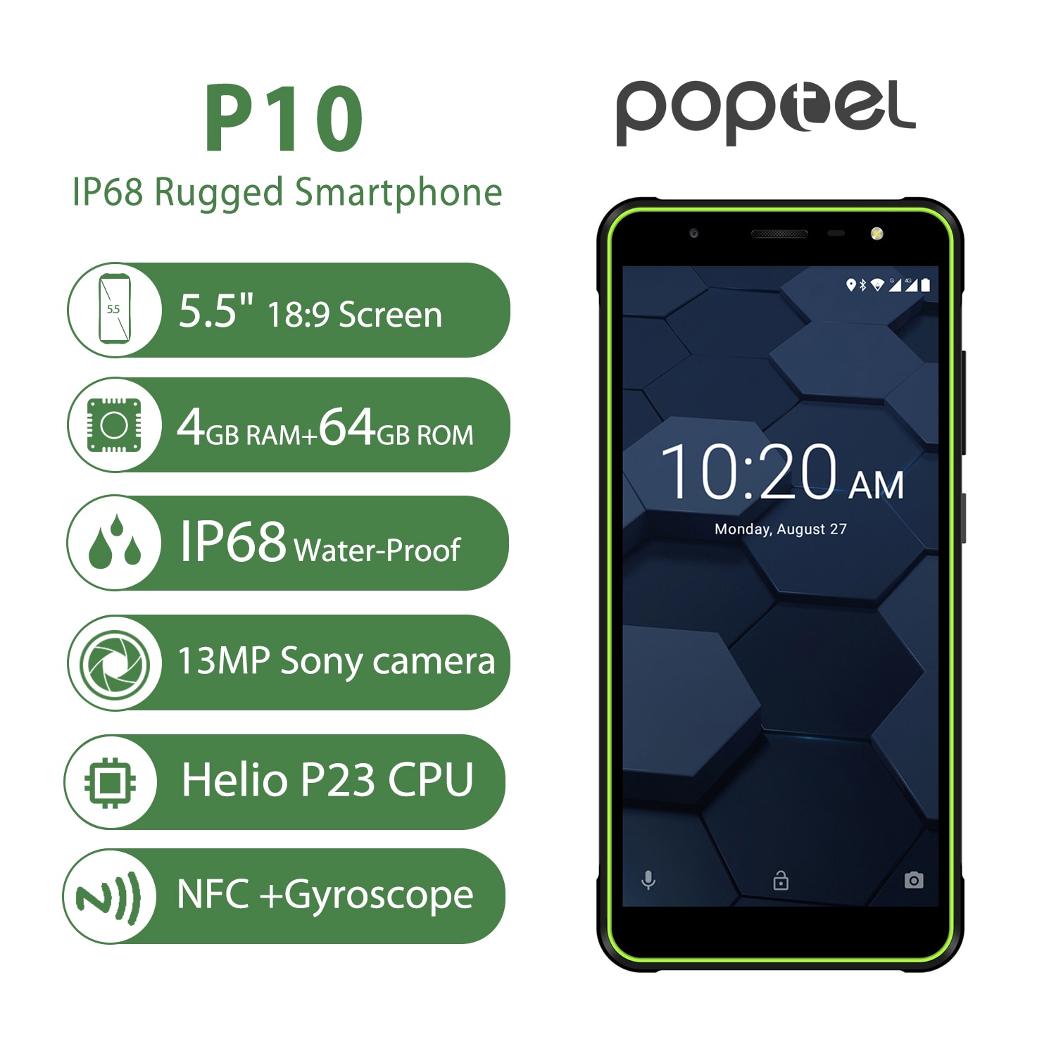 Poptel P10 Ultra-thin rugged smartphone 5.5 inch octa core android 8.1 4g mobile phone 4GB+64GB NFC OTG unlocked phones can ODM