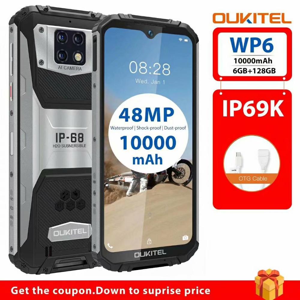 OUKITEL WP6 6G RAM 128G ROM 6.3" Smartphone Octa Core IP68 Waterproof 9V/2A 10000mAh Battery 48MP Triple Camera Mobile Phone