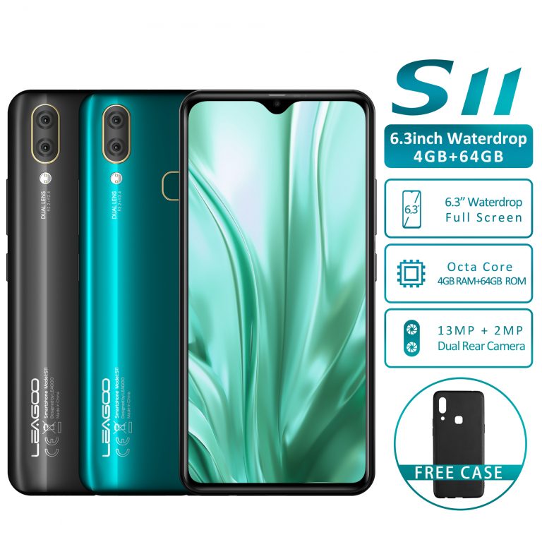 LEAGOO S11 4GB 64GB Mobile Phone Android 9.0 6.3" Waterdrop Display Helio P22 Octa Core 13MP Dual Camera Fingerprint Smartphone
