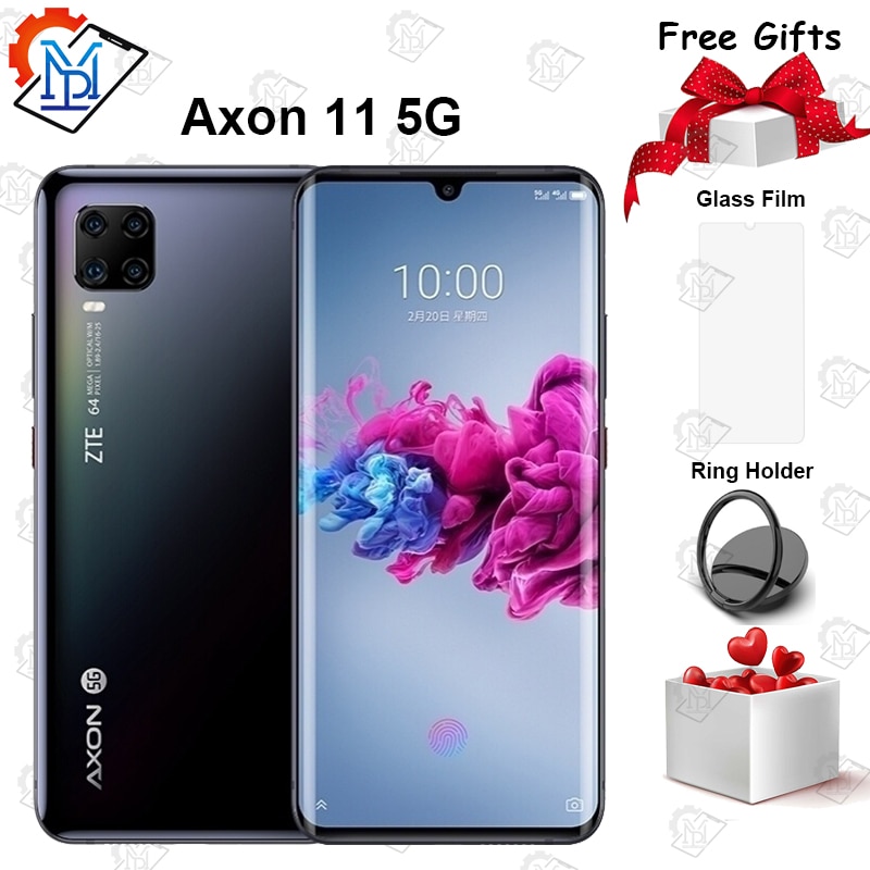 New ZTE Axon 11 5G Mobile Phone 6.47 inch AMOLED Curved Screen 6GB+128GB Snapdragon 765G Octa Core Android 10 NFC Smartphone