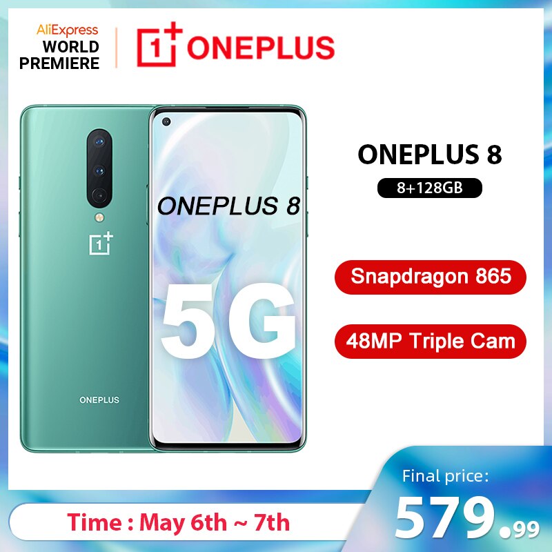 Global Rom Oneplus 8 5G Smartphone Snapdragon 865 Octa Core 8GB 128GB 6.55'' 3120x1440 90Hz Android 10 30W Charger NFC