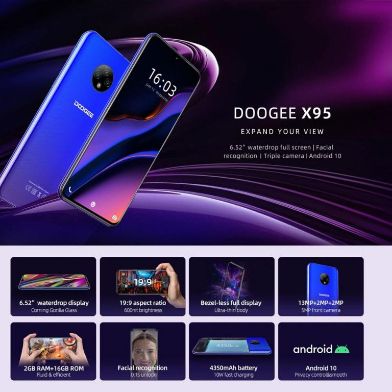 DOOGEE X95 Smartphone 6.52" Water-drop Screen 2GB+16GB Quad core