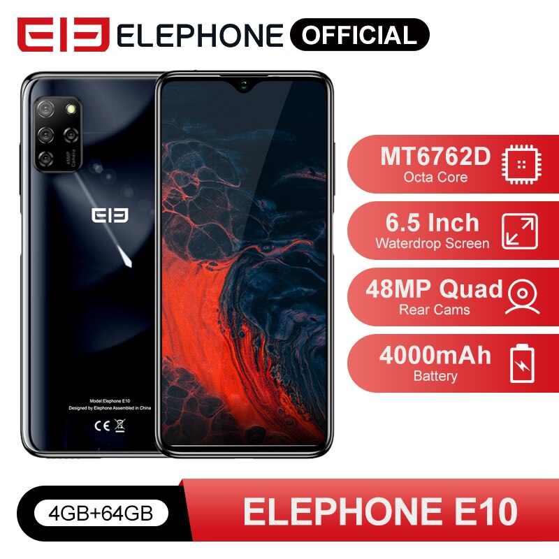 ELEPHONE E10 4GB 64GB Smartphone Octa Core 6.5" Screen Quad Camera 48MP Main Cam Android 10 NFC Side Fingerprint Mobile Phone
