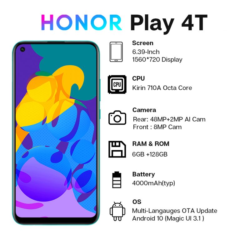 New Arrival Honor Play 4T 4 T Play4T Smartphone 6GB 128GB 6.39'' 48MP