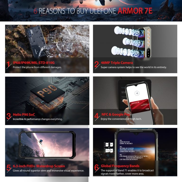 Ulefone Armor 7E 6.3" IP68 Rugged Waterproof Mobile Phone Helio P90 Octa Core