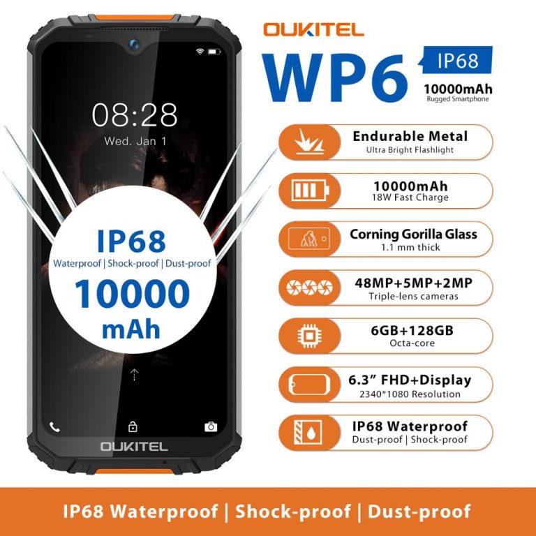 Rugged Waterproof Smartphone OUKITEL WP6 Ip68 Octa Core 6GB 128GB Mobile Phone 9V/2A 10000mAh Battery 48MP Triple Camera Rugged Waterproof Smartphone OUKITEL WP6 Ip68 Octa Core 6GB 128GB Mobile Phone 9V/2A 10000mAh Battery 48MP Triple Camera