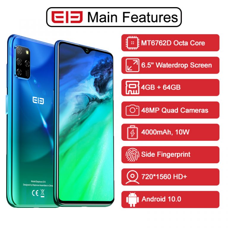 ELEPHONE E10 4GB 64GB Smartphone Octa Core 6.5" Screen Quad Camera