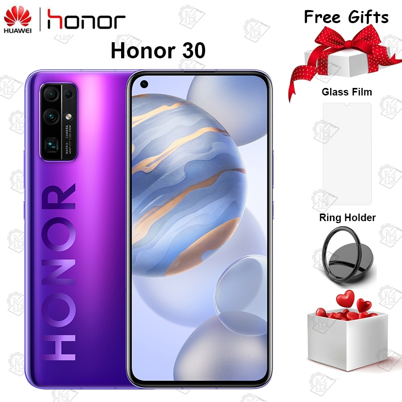 Original New Honor 30 Mobile Phone 6.53 inch 6G RAM 128G ROM Kirin 985 Octa Core Android 10 50x Digital Zoom 40MP 5G Smartphone