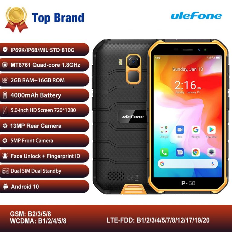 Ulefone Armor X7 5.0 Inch Mobile Phone Android10 IP68 Rugged Waterproof