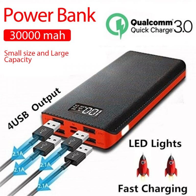 2020 HOT Portable 30000mAh Power Bank 4-USB Ports External Battery Power