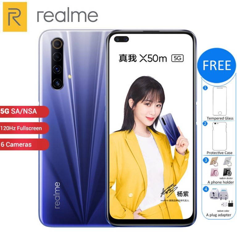 New Original Realme X50m 5G Mobile Phone 128GB 8GB /6GB 6.57" Snapdragon 765G 120Hz 6 Cameras 48MP 4200mAh 30W NFC 5G Smartphone