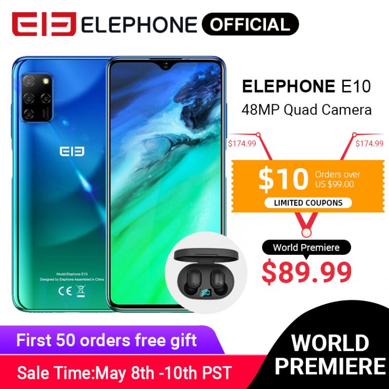 ELEPHONE E10 Octa Core Smartphone 4GB 64GB 6.5" Screen Quad Camera 48MP Main Cam Android 10 NFC Side Fingerprint Mobile Phone