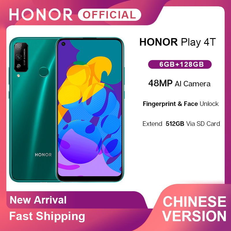 New Arrival Honor Play 4T 4 T Play4T Smartphone 6GB 128GB 6.39'' 48MP AI Camera Fingerprint Face ID Smartphone Android 10 OTA