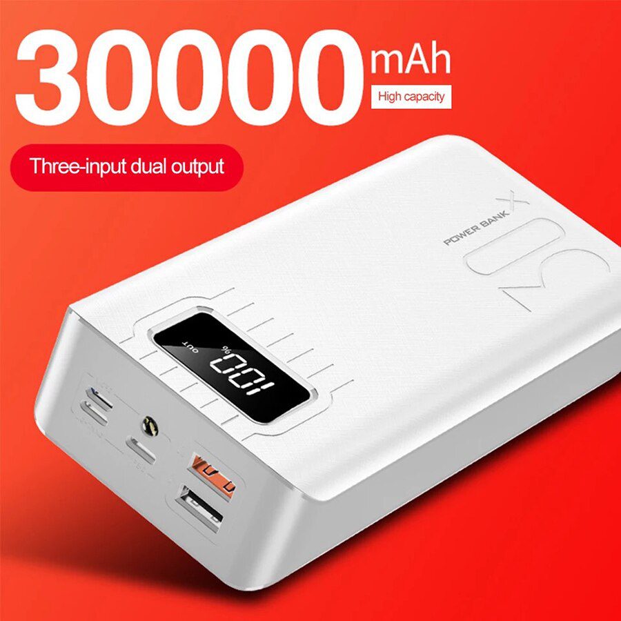 2020 New Power Bank 30000mah 3 input Display External Portable Charger PoverBank Double USB for Xiaomi iphone Samsung Huawei