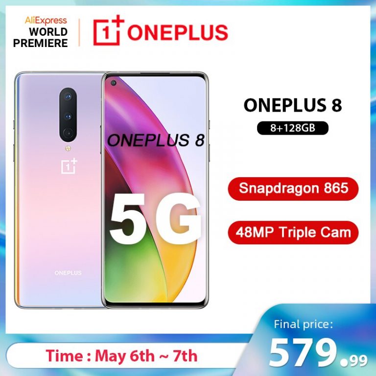 Global Rom OnePlus 8 5G Smartphone 8GB 128GB Snapdragon 865 Octa Core 6.55'' 90Hz Fluid Display UFS 3.0 48MP Triple Cams WiFi 6