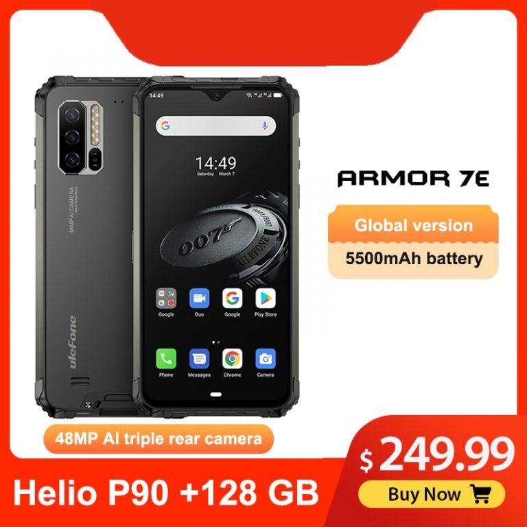 Ulefone Armor 7E 6.3" IP68 Rugged Waterproof Mobile Phone Helio P90 Octa Core 4GB 128GB Smartphone Android 9.0 Cellphone 5500mAh