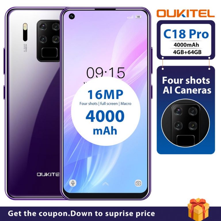 OUKITEL C18 Pro 4G RAM 64G ROM 4G LTE Smartphone 6.55"HD Android 9.0 MTK6757 Octa Core 16MP 4 Cameras 4000mAh 5V2A Mobile Phone 1 OUKITEL C18 Pro 4G RAM 64G ROM 4G LTE Smartphone 6.55"HD Android