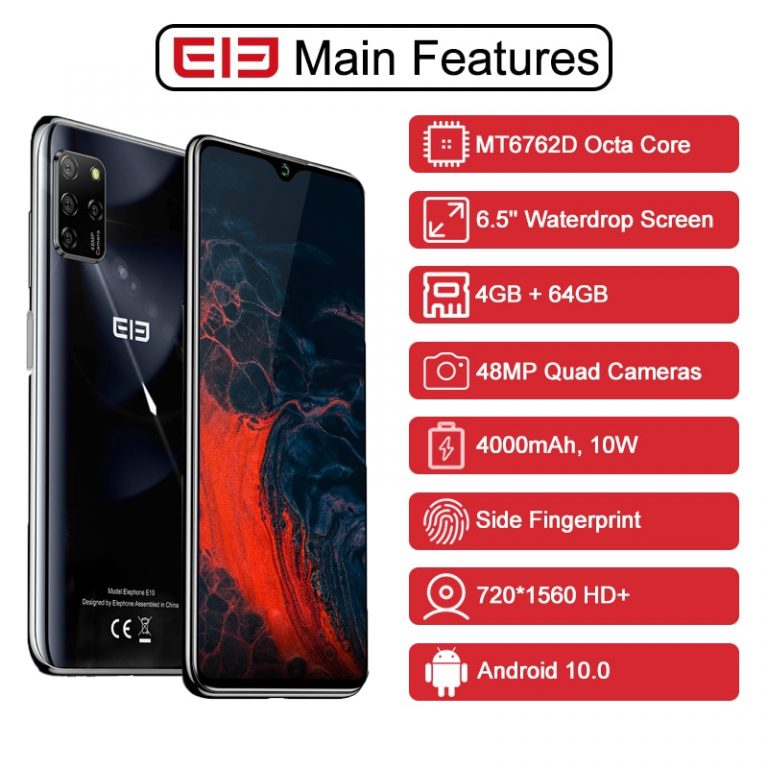 ELEPHONE E10 Octa Core Smartphone 4GB 64GB 6.5" Screen Quad Camera