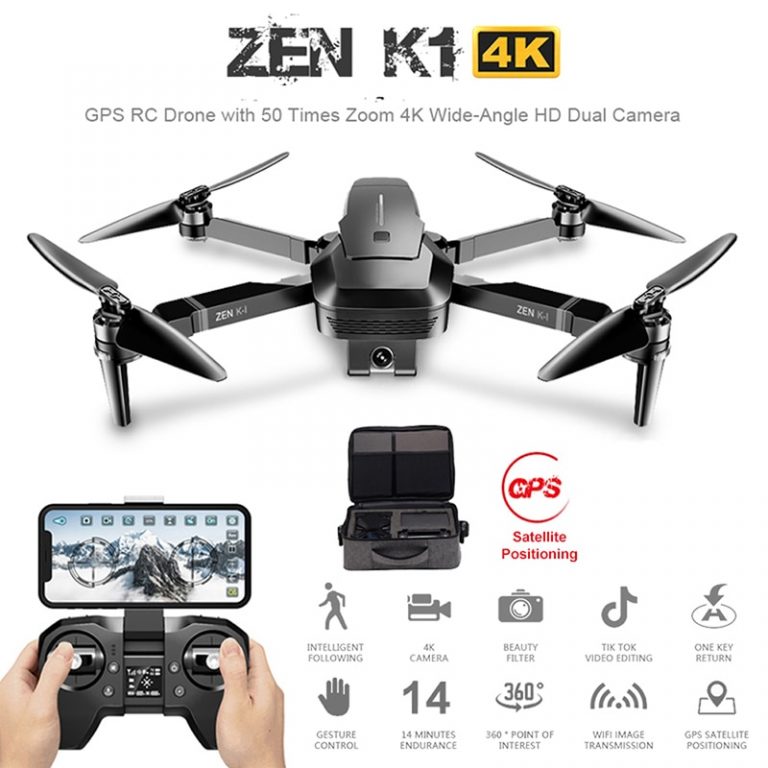 Visuo ZEN K1 GPS RC Drone with 50 Times Zoom 4K Wide-Angle HD Dual Camera Wifi FPV Brushless Motor 28 Mins Flight Time SG906