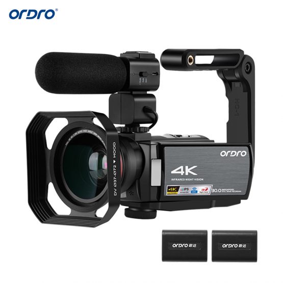 ORDRO Video Camera 4K WiFi Digital Camcorder DV 30MP 16X 3"IPS Touchscreen 0.39X Wide Angle Lens+Mic+Len Hood+Holder Free by DHK