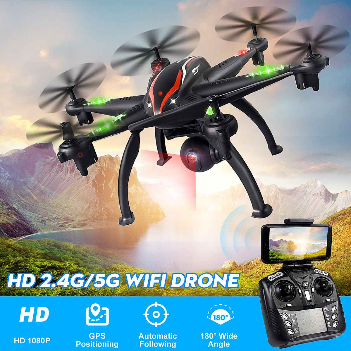 5G WiFi Drone Aerial Photography RC Camera Drone GPS 5G WiFi 1080P Camera Smart Follow Mode 6 Axis Gyro Quadcopter Professional